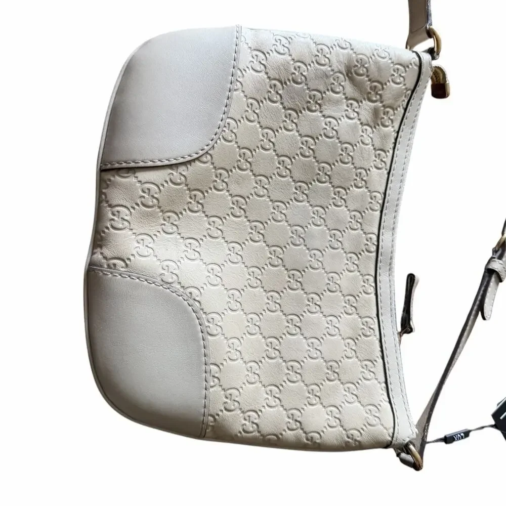 Gucci Cream Embossed GG Crossbody Bag with Gold-Tone Heart Logo